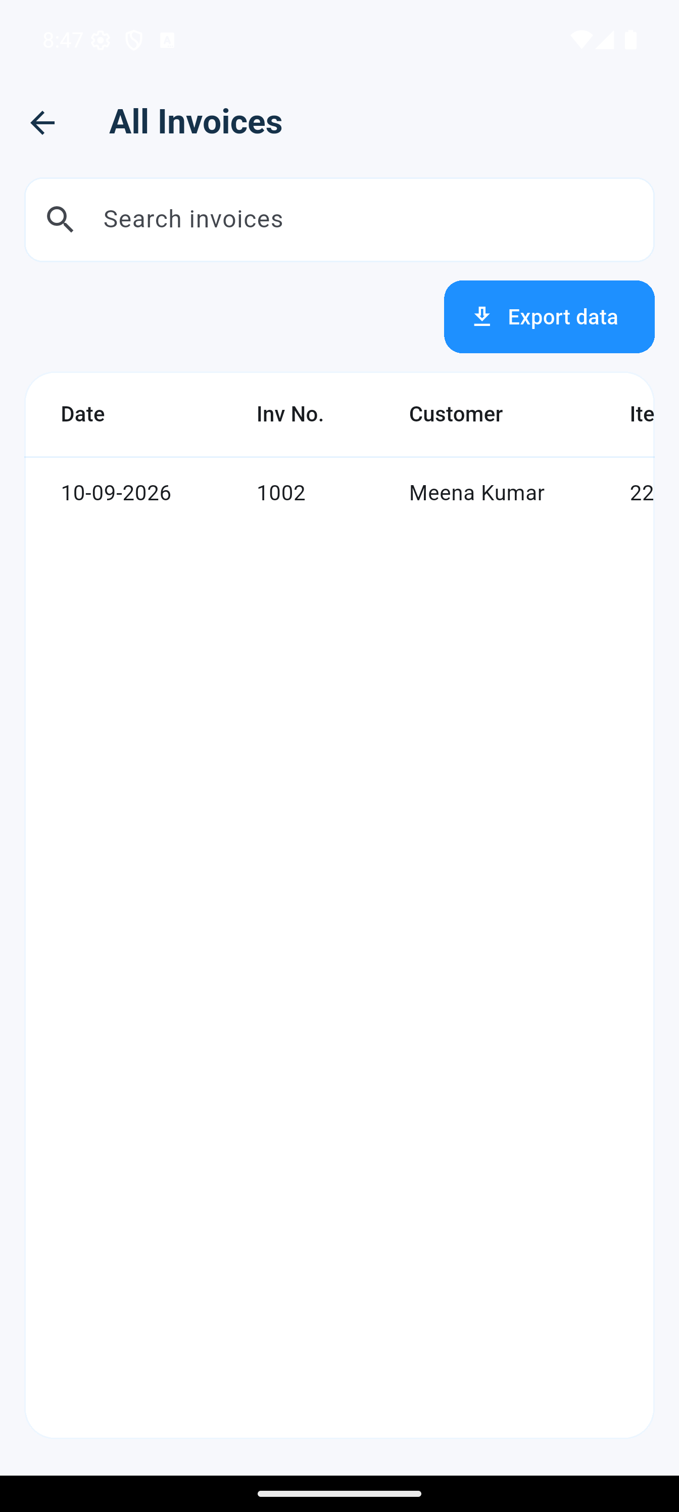 All Invoices report containing a demonstration tax invoice