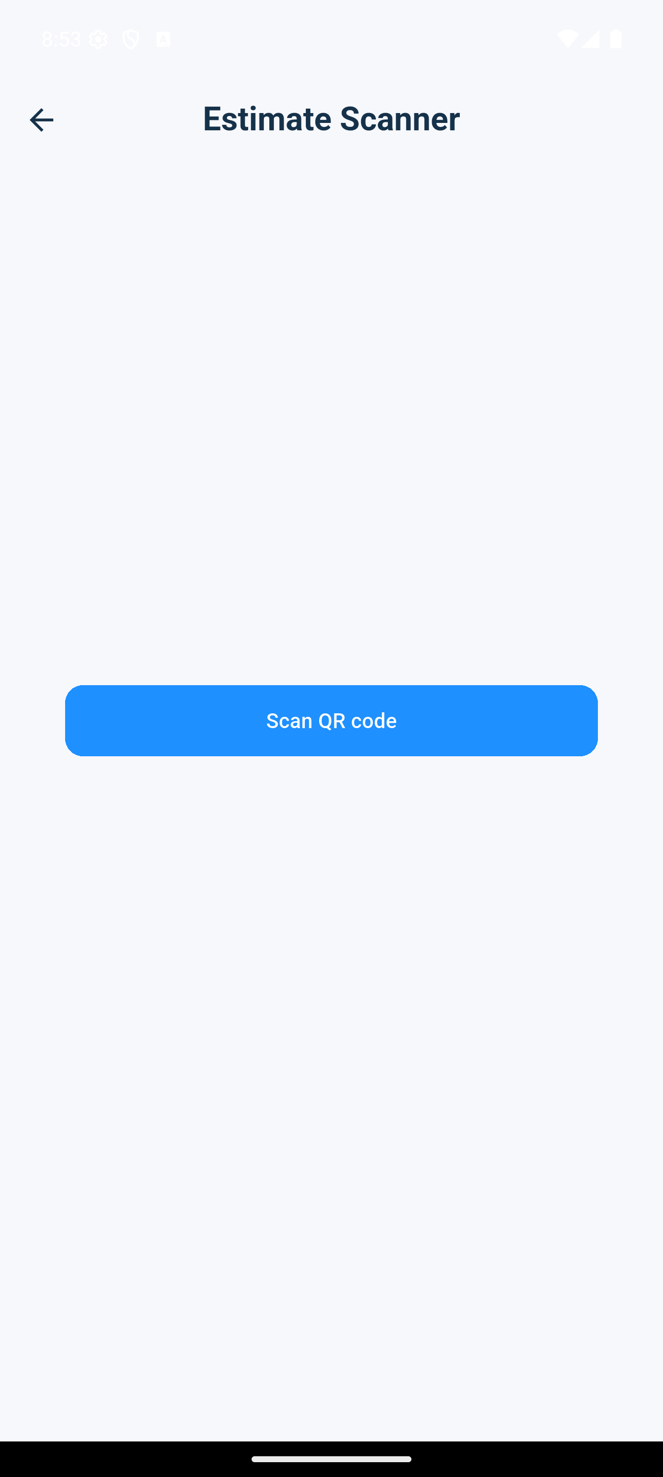 Estimate Scanner screen with QR scan frame